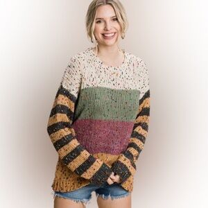 JODIFL Colorblock Knit Sweater Confetti Yarn Oversized Boho Small